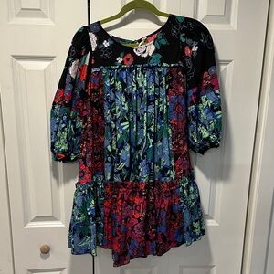 Free People Prairie Field Floral Patchwork Puff Sleeve Dress NWOT- Small